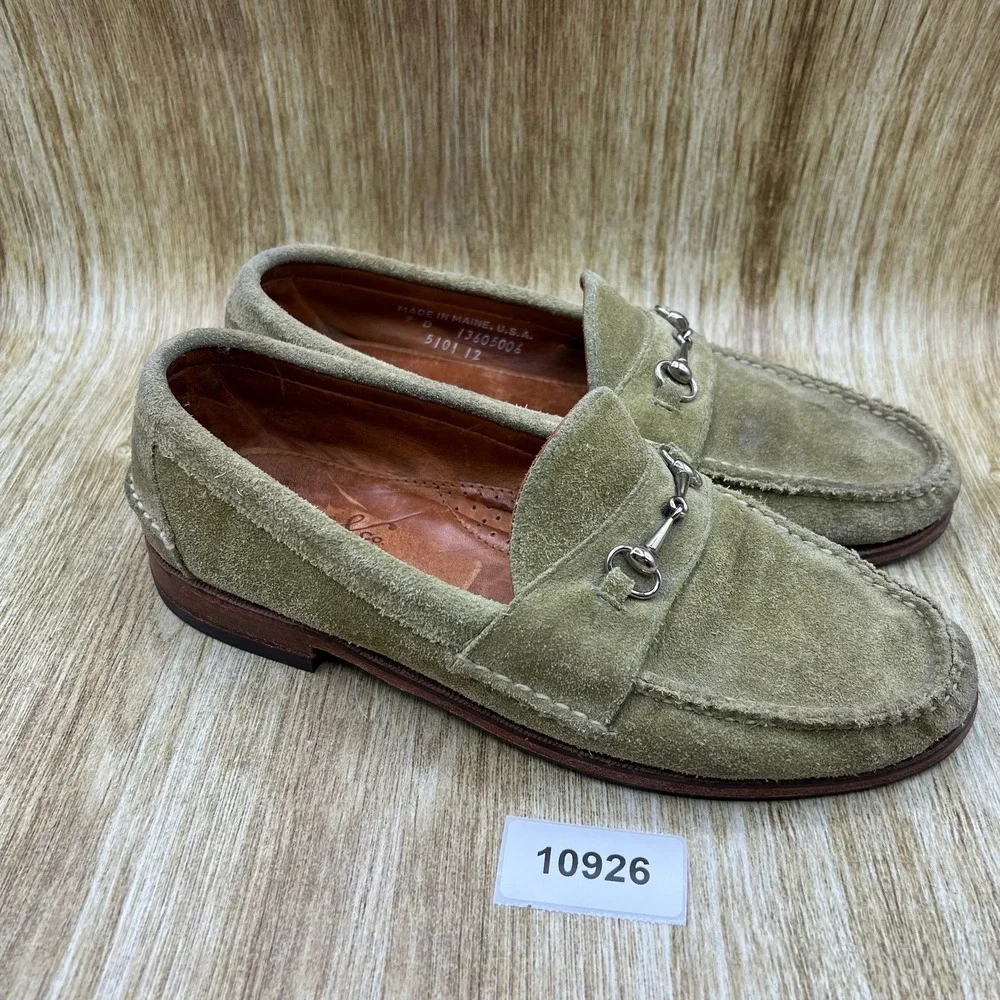 Rancourt & Co Bit Loafers Men's Size 9 D Olive Green Suede Handsewn Made in USA